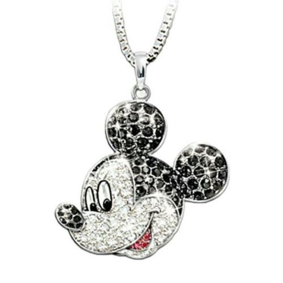 Mickey Cartoon Pendant Silver and Black 22 in - Picture 1 of 4
